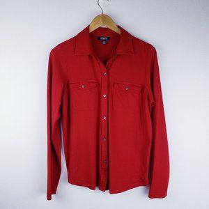 *FESTIVE* Women's CHAPS Denim RED Long Sleeve Casual Button Up shirt size L,